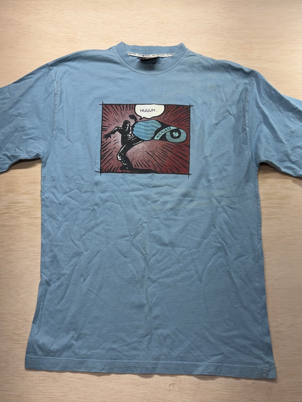 VTG XL Y2K Rocawear Graphic T-Shirt Blue Large Comic Kick Graphic Hip Hop Jay Z